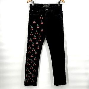 Vintage retro black Cherry print jeans size 10 woman’s
